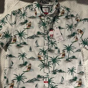 NWT - Waterskiing Santa Denim & Flower SS Button Down